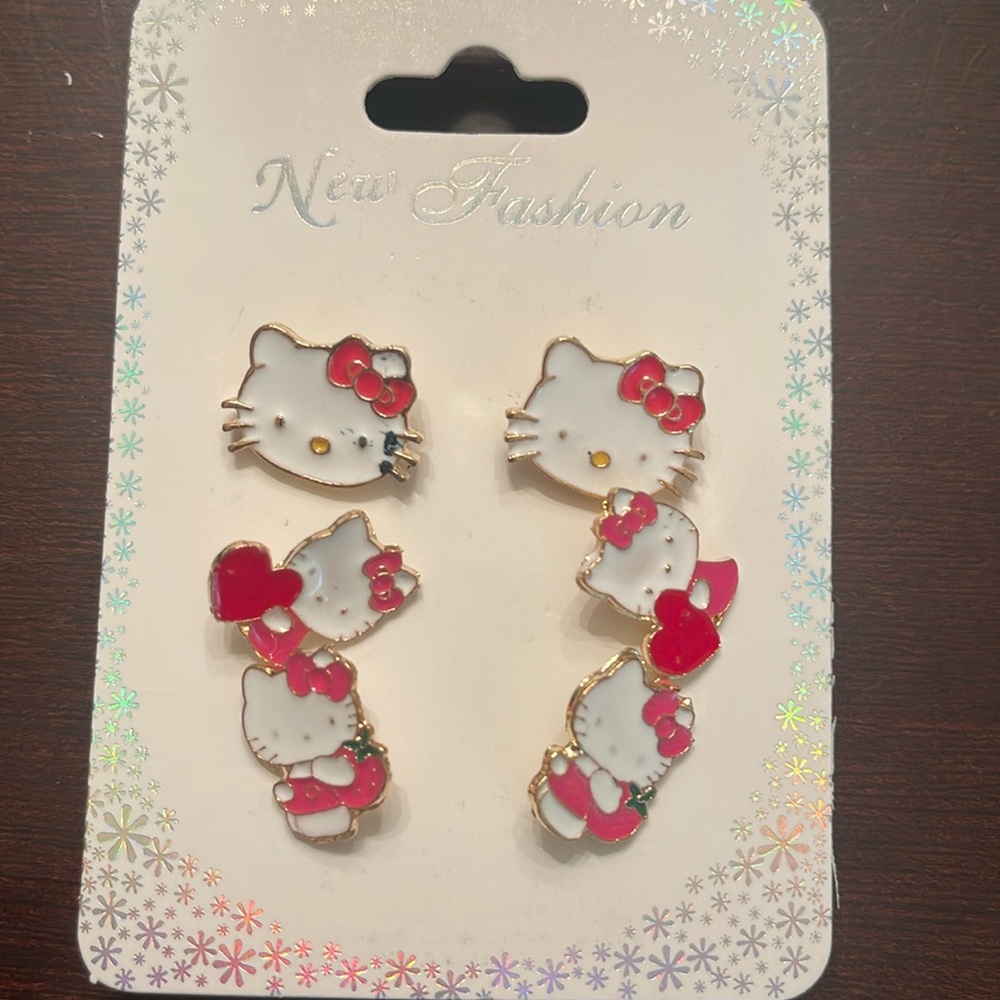 Hello Kitty nwt Earrings Set - three pairs pink and gold tone